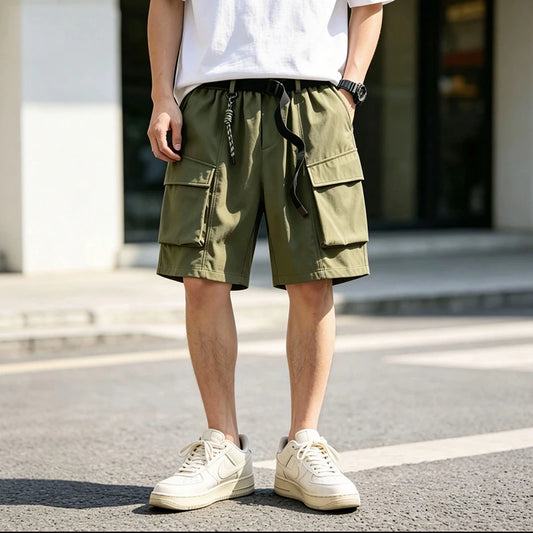 New Streetwear Men's Cargo Shorts Summer Loose Fit Multi Pocket Tactical Workwear Shorts Men Korean Casual Five-Point Work Pants