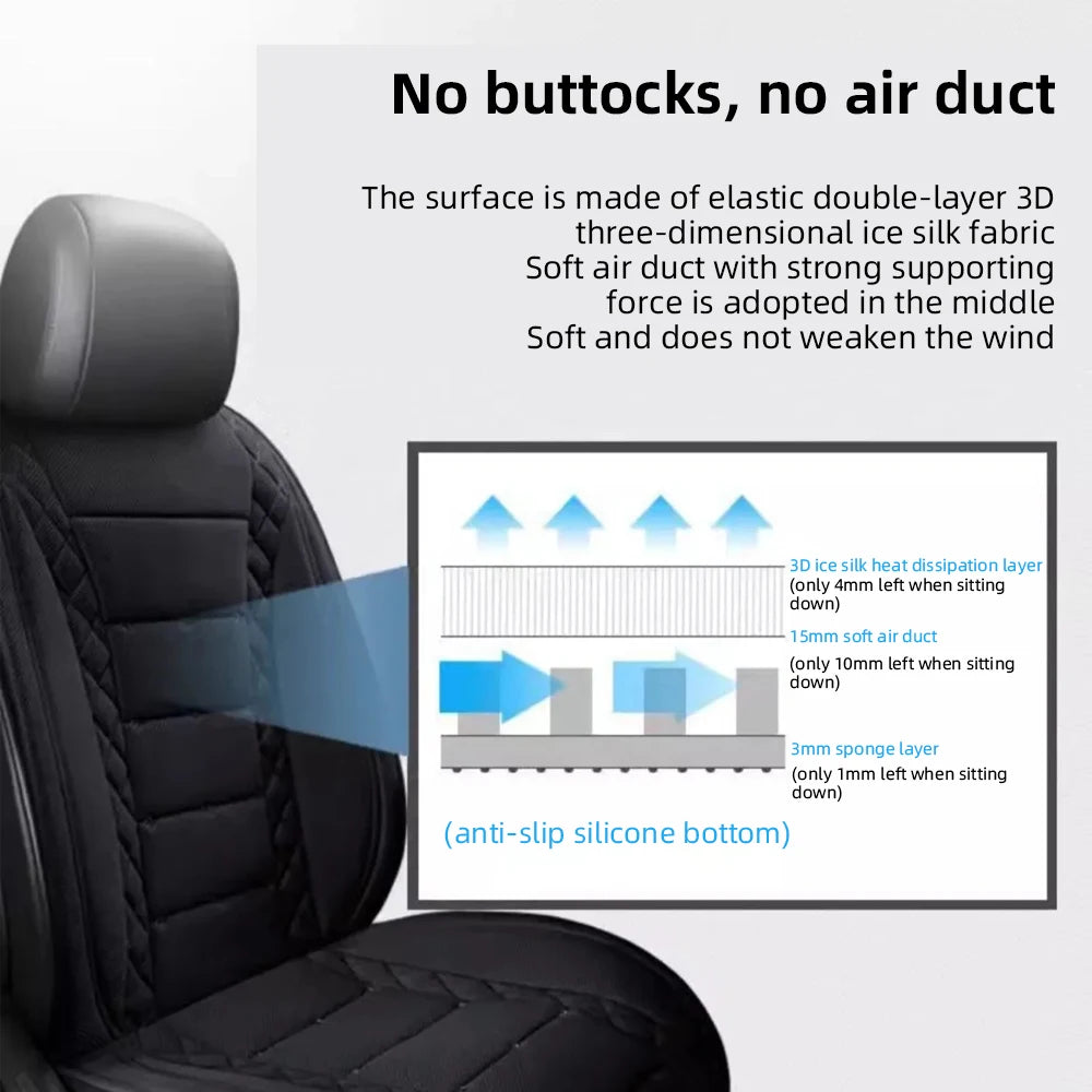 USB Summer Cooling Car Seat Cushion With Fan Front Seat Cooled Seat Cover Black Ventilated Breathable Seat Cover 3-Speed Setting