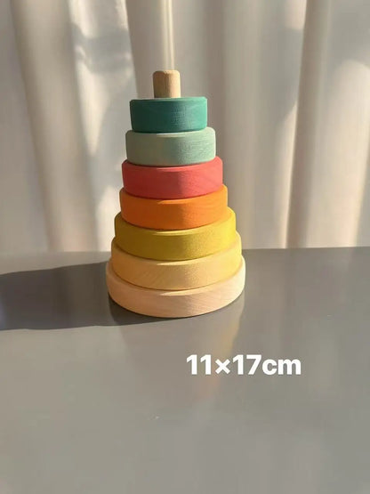 Kids Wooden Toys Pastel Nordic Buiding Blocks Stacking Crochet House  Animals Rainbow Forest Trees
