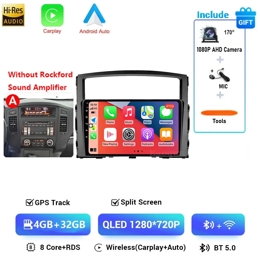 Android 16 QLED Car Radio For Mitsubishi Pajero 4 V80 V90 2006-2024 Autoradio Multimedia Player GPS For Carplay Android Auto bt