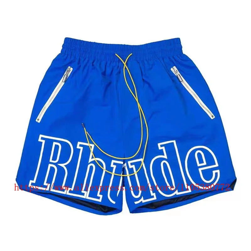 New Arrival RHUDE Print Casual Shorts Loose Street Shorts with Pockets Men's High Quality Shorts