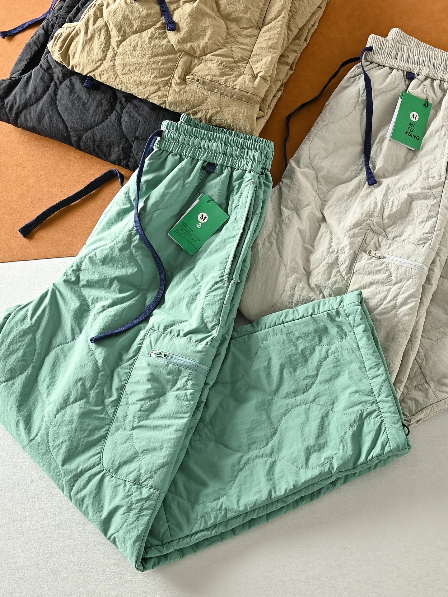 Loose Fit Cotton Pants Men's Winter Casual Straight Leg Thermal Windproof Fashionable Youth Long Trousers Quilted Insert