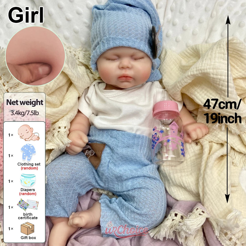 19inch Chubby Full Soft Silicone Reborn Doll Can Open Mouth Fine Realistic Features Companion Toy For Emotional Support