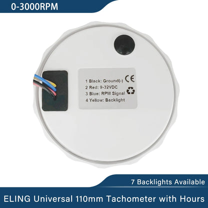 ELING 110mm Tachometer 0-3000 0-4000 0-6000 0-7000 0-8000 RPM LCD Hour Meter with 7 Colors Backlight for Car Boat Yacht 9-32V