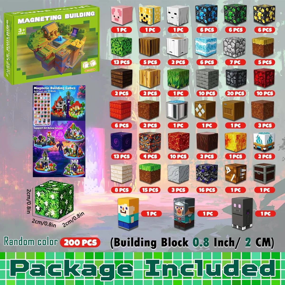 Magnetic Building Block Bricks Toy Mine Stacking World Creativity DIY Model Set Educational STEM Kids Holiday for Boy Girls Gift