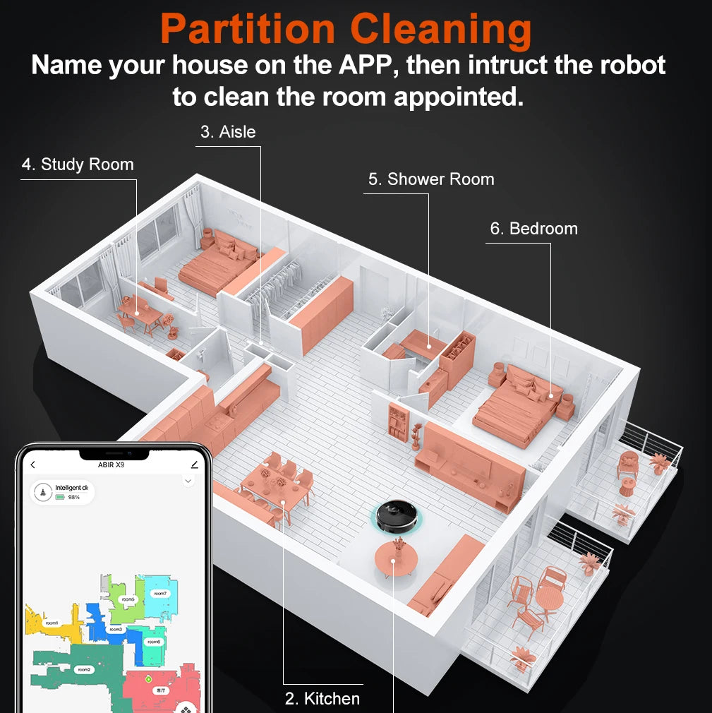 ABIR X9 Robot Vacuum Cleaner,Laser Lidar,UV Spot Cleaning, 6500PA Suction,Multi-Floor Map,Smart Zone Control,Auto Carpet Boost