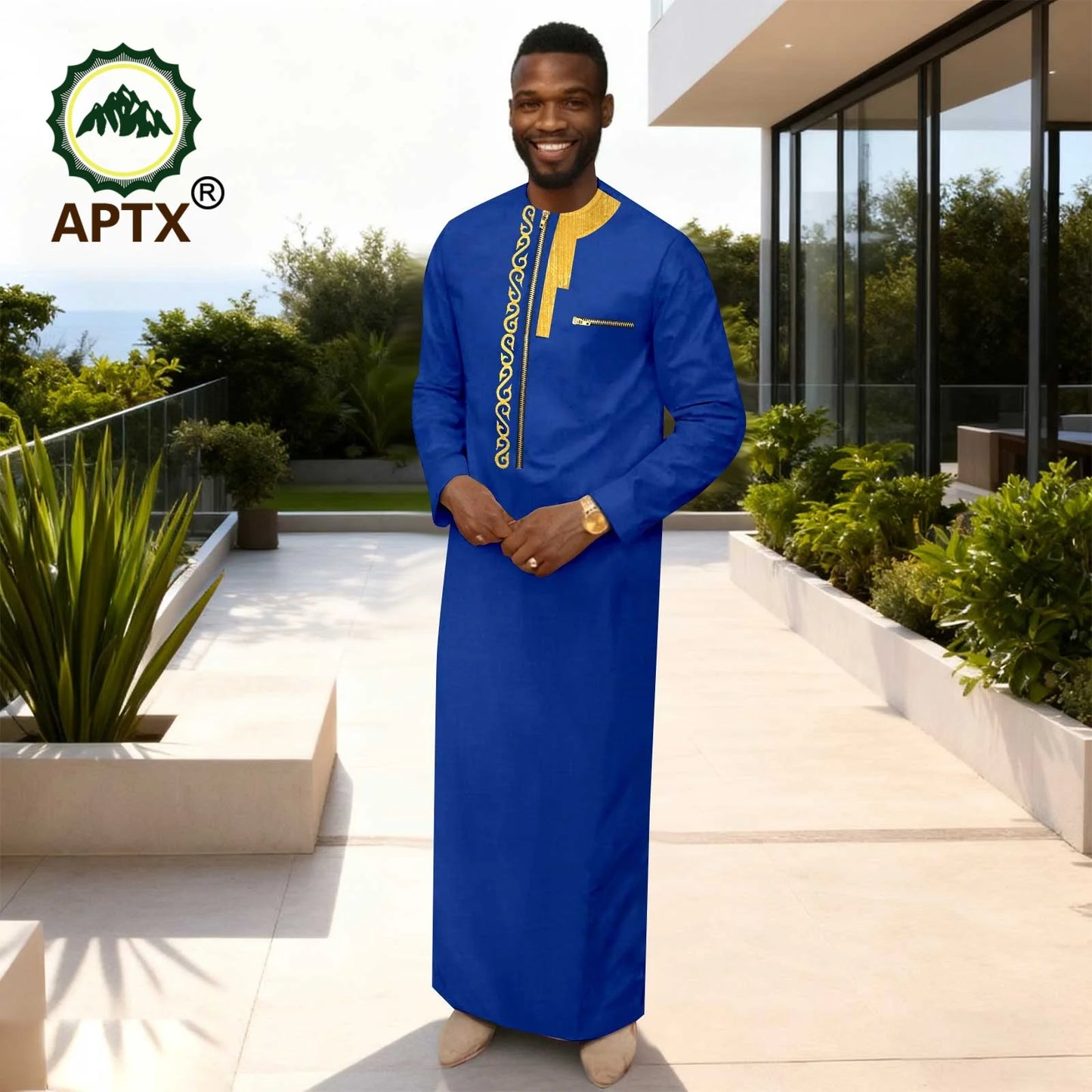 APTX Men's Traditional Muslim Robe 3-Pcs Set Long Sleeves African Dress Middle East Jubba Thobe Wedding Suit