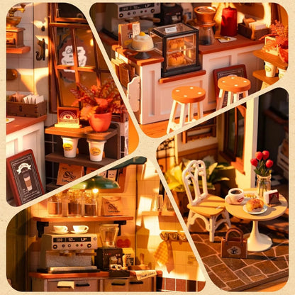Rolife DIY Miniature House Kit Flavory Café 3D Puzzle Dollhouse Building Model Kit with LED for Desk Decor Gift for Adult Friend