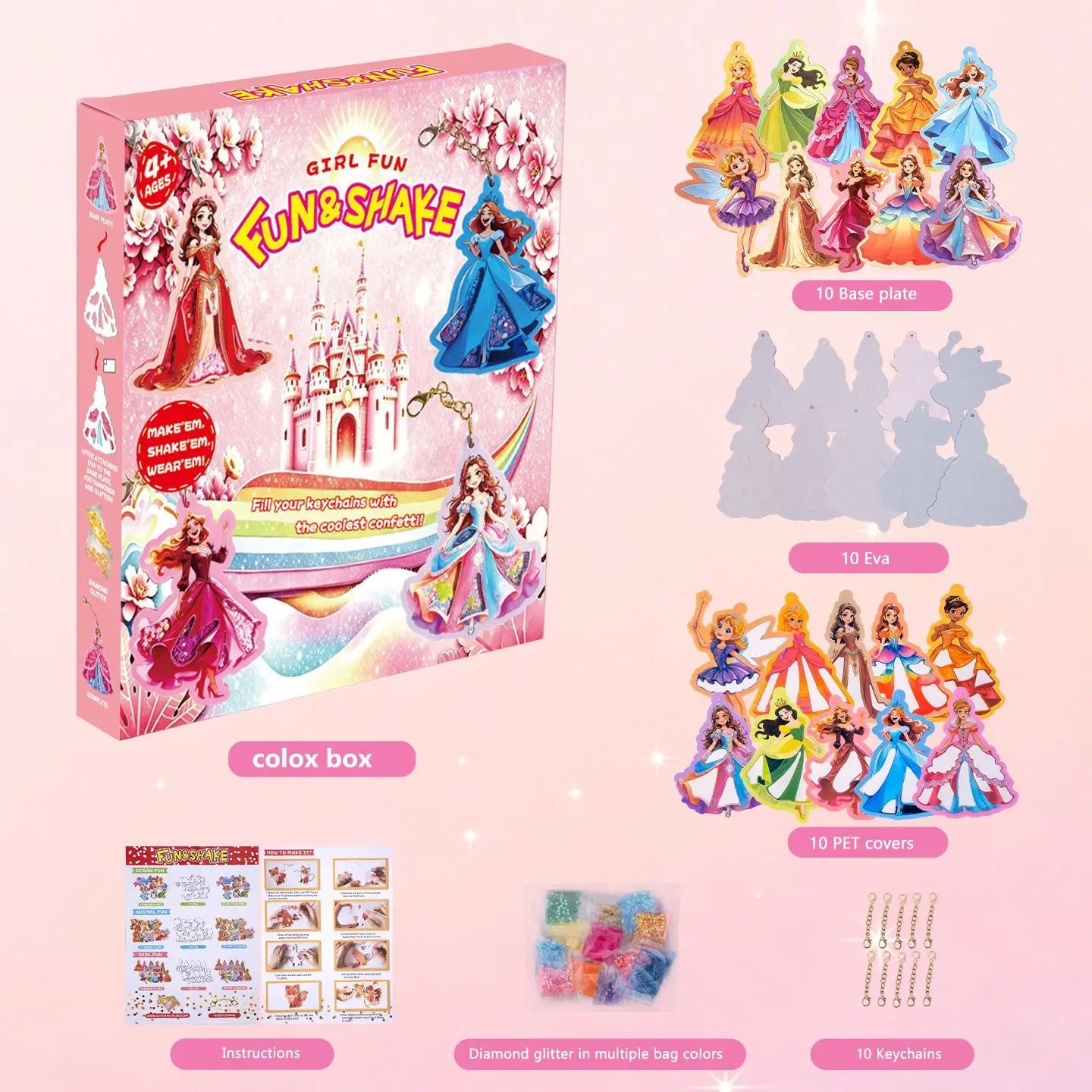 Children DIY Princess Shaker Charm Animal Ocean World Keychain Pendant Educational Toy Set for Kids Creative Play
