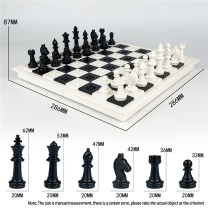 White Chess Set, Premium Folding Building Blocks with Storage Box, Black and White Design,Tabletop Game Toy For Children