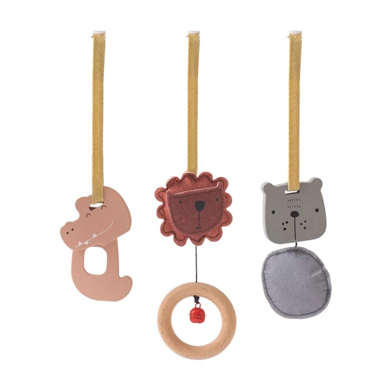 Baby Wooden Gym Pendant Toy Soft Felt Music Rattle Cotton Crochet Mobile Crib Teether Pendant For Infant Activity Gym Toys Gift