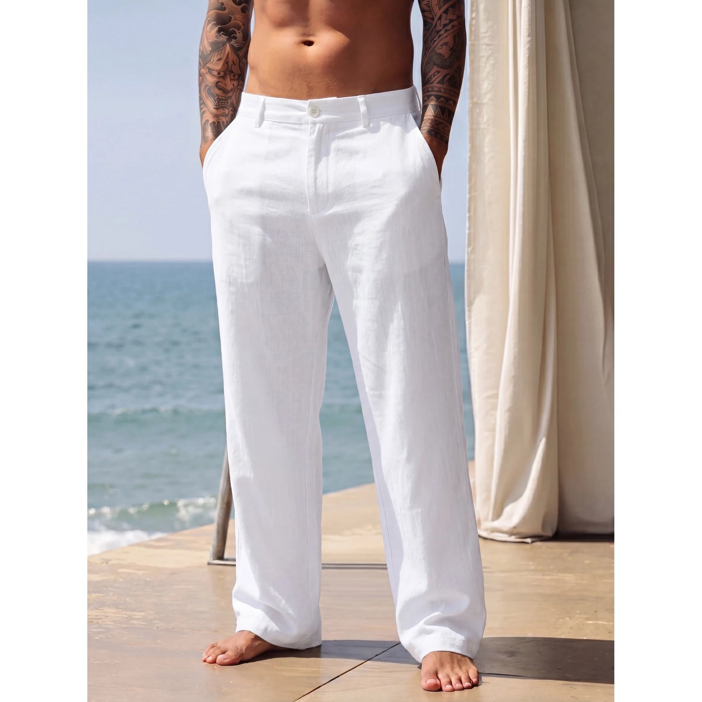 2026 Spring and Autumn New American Linen Pants Simple Cotton Blended Solid Color Versatile Casual Pants for Men