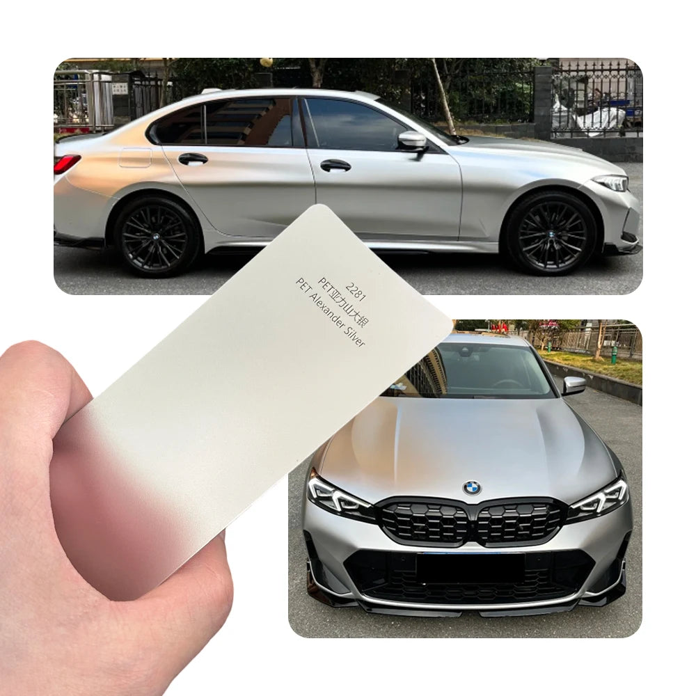 Super Bright Alexandrite Silver Full Car Wrap Vinyl PVC PET Auto Body Sticker Color Changing Film Roll Paint Protection 1.52X18M