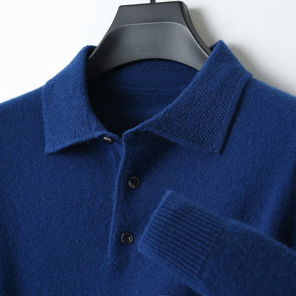 Autumn And Winter 100% Pure Wool Men's Polo Lapel Sweater Loose Large Size Casual Knit Bottoming Shirt