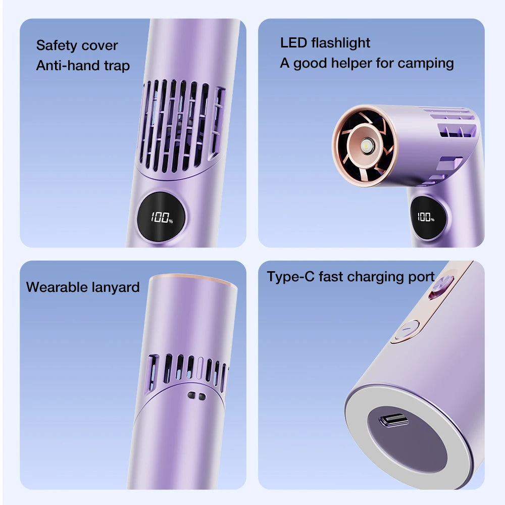 Handheld/Neck Hanging/Table Standing Lipstick Fan with 100 Levels of Wind Power, Twisted Flashlight, Lighting Small Fan