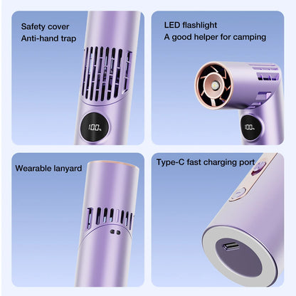 Handheld/Neck Hanging/Table Standing Lipstick Fan with 100 Levels of Wind Power, Twisted Flashlight, Lighting Small Fan
