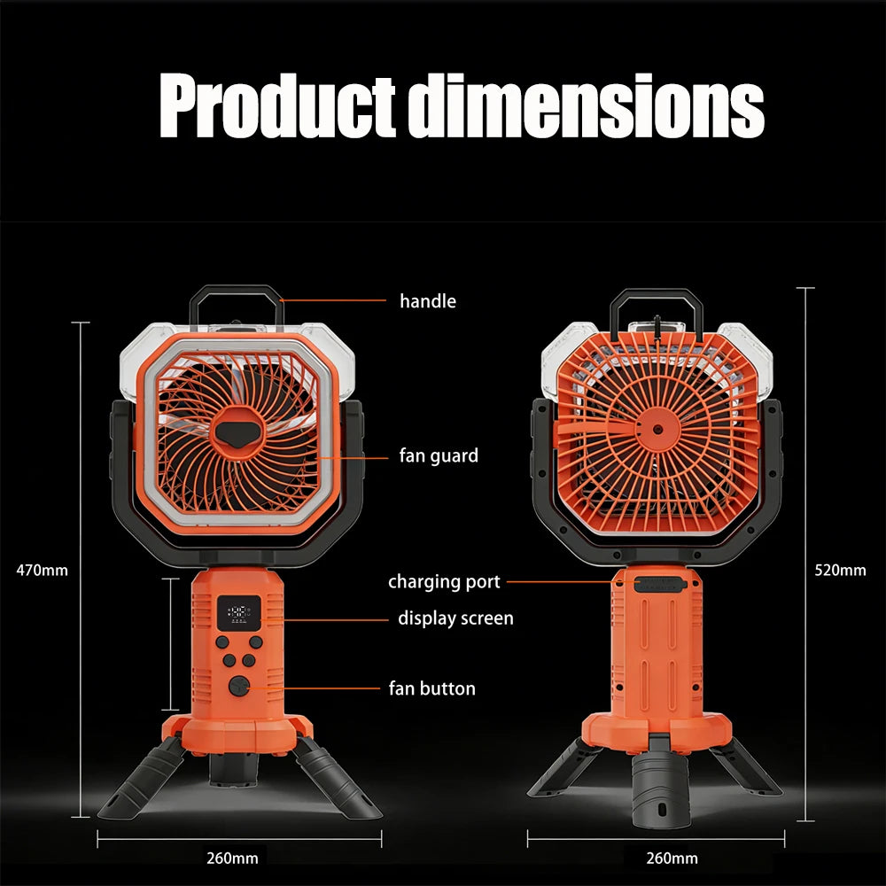 30000mAh Spray Mist Cooling Fan with Remote Control  Outdoor Portable Rechargeable Fan for Camping Fishiing LED lantern