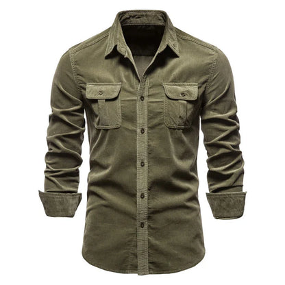 Quality New Single Breasted 100% Cotton Men's Shirt Business Casual Fashion Solid Corduroy Men Shirts Autumn Slim Dress Shirts