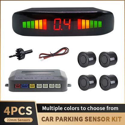 Car Parking Sensors Parking Kit LED Display 22mm 4 Sensors Backlight Reverse Backup Radar Monitoring System 6 Colors 12V