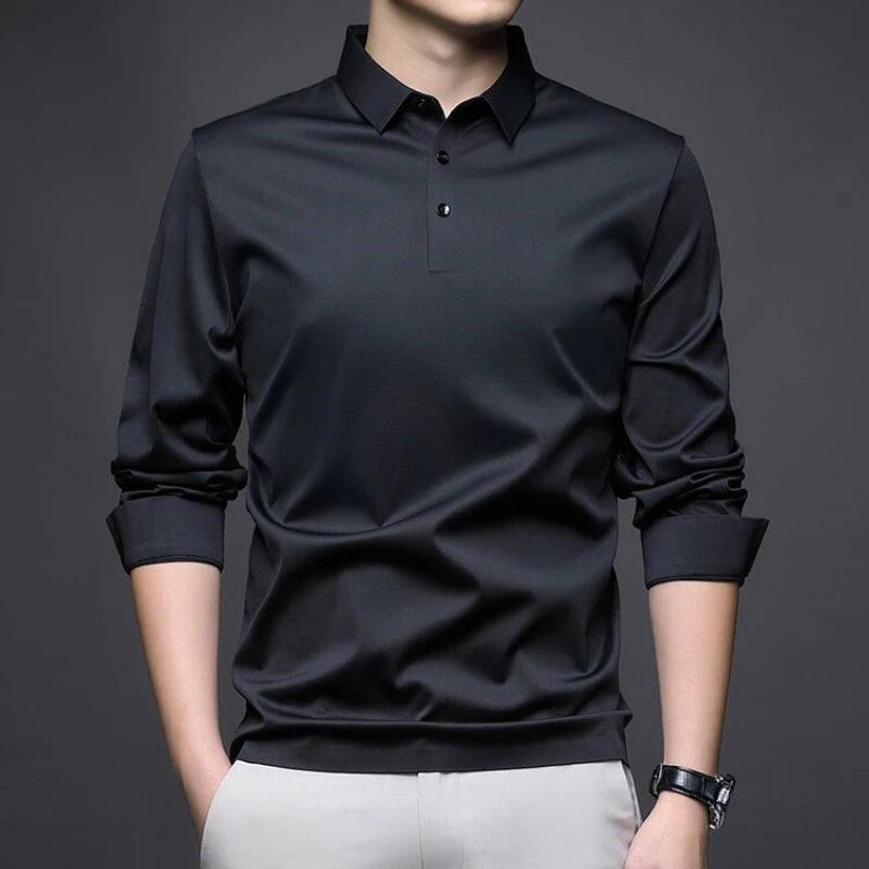 New Long-sleeved POLO Men Can Be Stretched for Business Leisure in Solid Colors, Suitable for Daily Commuting  T-shirts.M-4XL