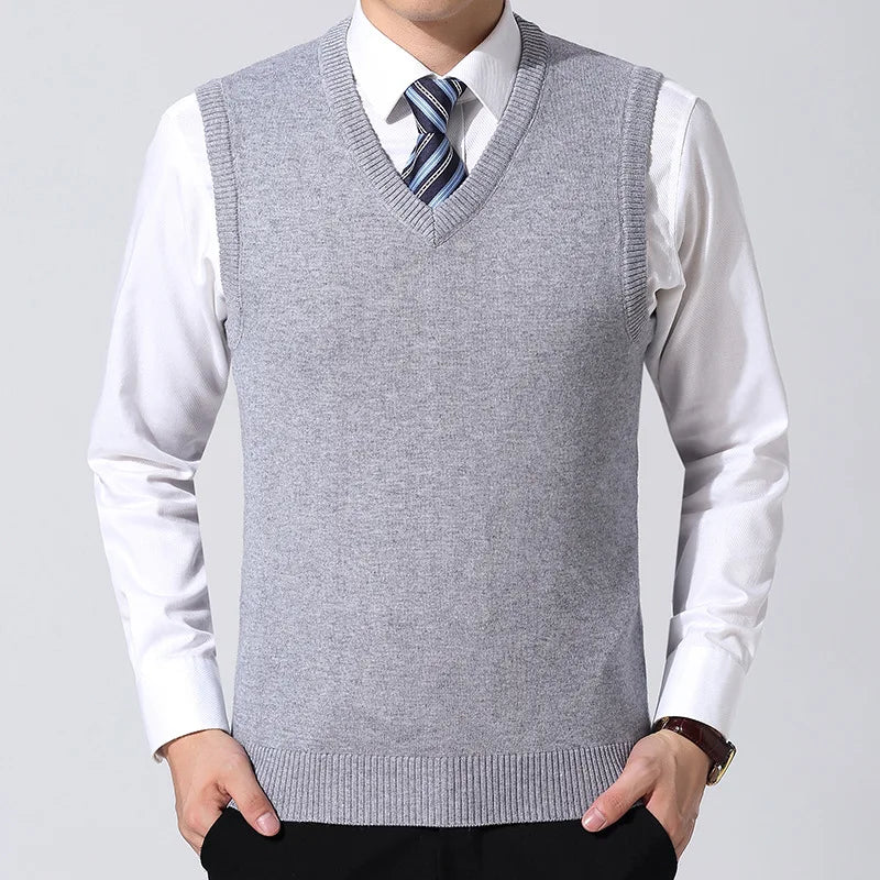 Men's Cashmere Sweater Casual Solid Color V-Neck Business Sweater Vest Warm and Comfortable Vest Autumn and Winter Pullover Top