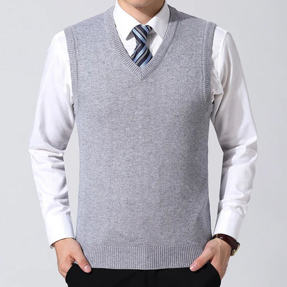 Men's Cashmere Sweater Casual Solid Color V-Neck Business Sweater Vest Warm and Comfortable Vest Autumn and Winter Pullover Top