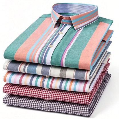 100% cotton men's long-sleeved shirt, casual plaid cotton shirt for young and middle-aged people, large size, authentic shirt