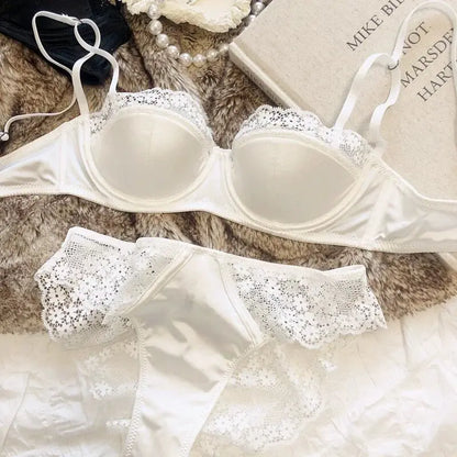 Hot Sale French Style Lace Satin Lingerie Set For Women, Sexy Push Up Thin Comfortable Breathable Daily Wear Intimates Bra Set