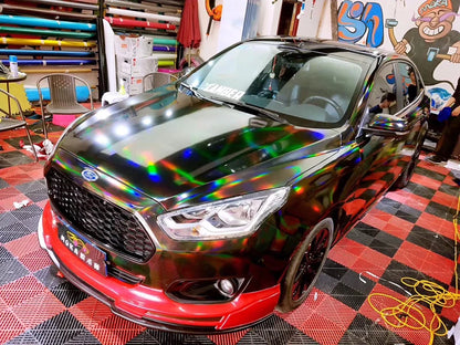 Gloss Holographic Chrome Vinyl Wrap Rainbow Finish Roll DIY Air-Release Adhesive Car Decal Wrapping