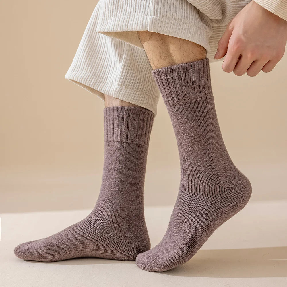 Winter Men's Merino Wool Long Socks Thick Warm Large Size High Quality Harajuku Retro Snow Casual Antifreeze Pure Cashmer 5 Pair