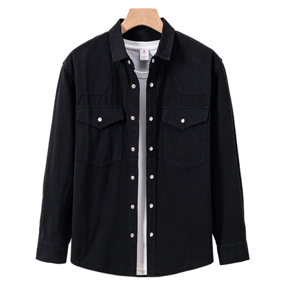100% Cotton Workwear Shirt Jacket, Korean Snap Button Design, Enzyme Wash Vintage, Khaki Black Grey Beige S-4XL