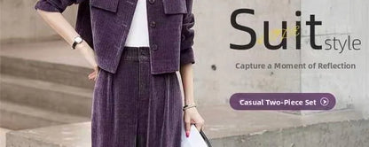 Fashionable Corduroy Set Women's Autumn Winter New Style Elegant Lady Fragrance Wind Coat Wide Leg Pants Two Piece Suit