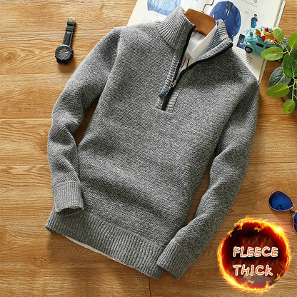 Men's Half-Zip Turtleneck Sweater Warm Thick Knit Pullover with Stand Collar Casual Winter Fashion Jumper Solid Knitwear Top
