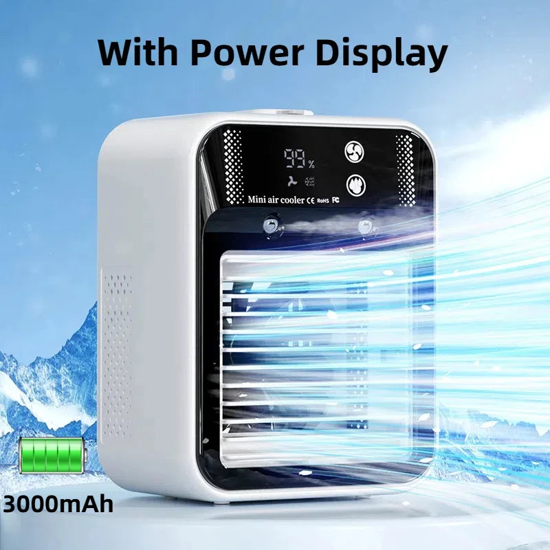 USB Desktop Fan Water tank Mini Air Cooler Portable Personal Cooling Device 1800mAh Lithium Battery Low Voltage Operation Fan