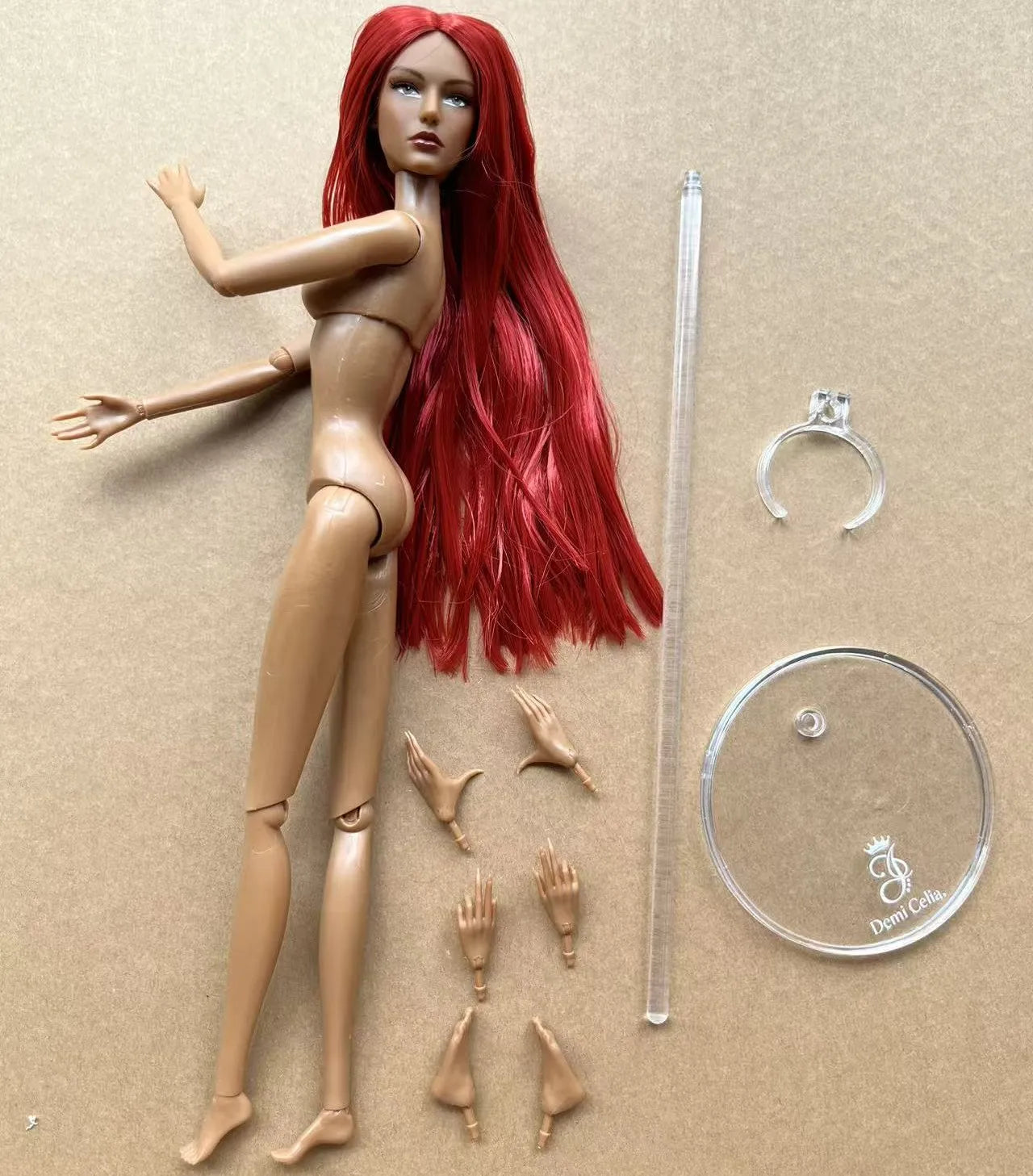 1/6 Female Super Model DC Doll Head Body Figure With Good Makeup Heads With 2 Pairs Hands 1 Feet and Clear Doll Stands