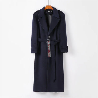 Wool Overcoat Men's Knee Length Windbreaker Autumn Winter Style Handsome British Trend Long Sleeve Woollen Coat Trench Jacket