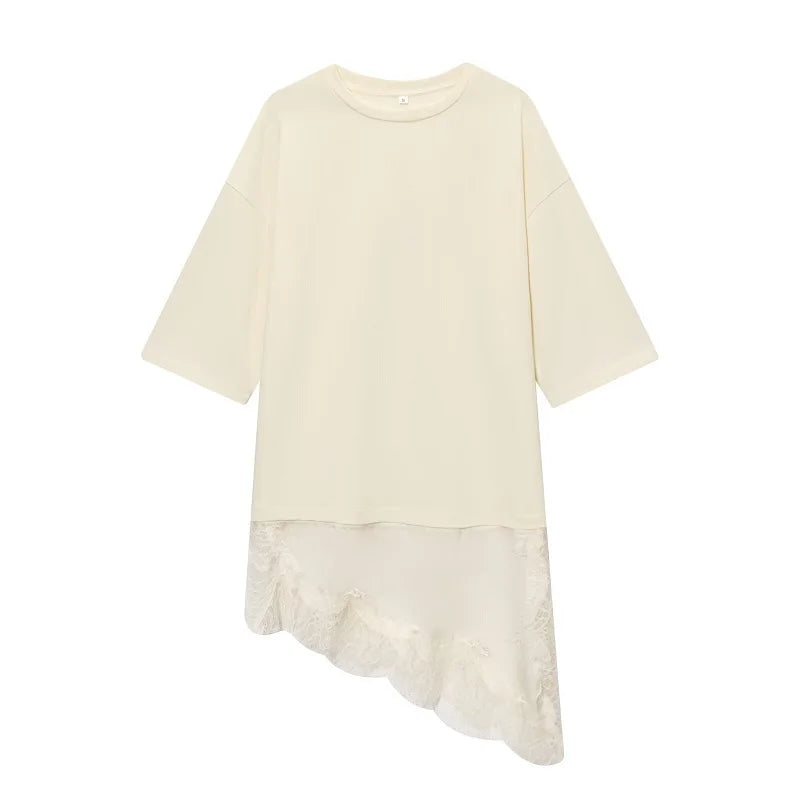 MUJER Polo Lace T Shirt Women Asymmetric Oversized T-Shirt Woman Spring Casual Tank Top Female Fashion Funny Women's T-shirts