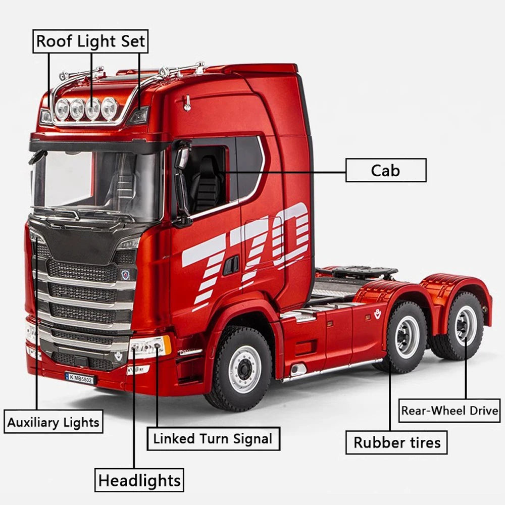 HUINA 1/18 19CH RC Truck 1501 770S Alloy Tractor 2.4G Remote Control Engineering Trailer Truck with Light and Sound Toys