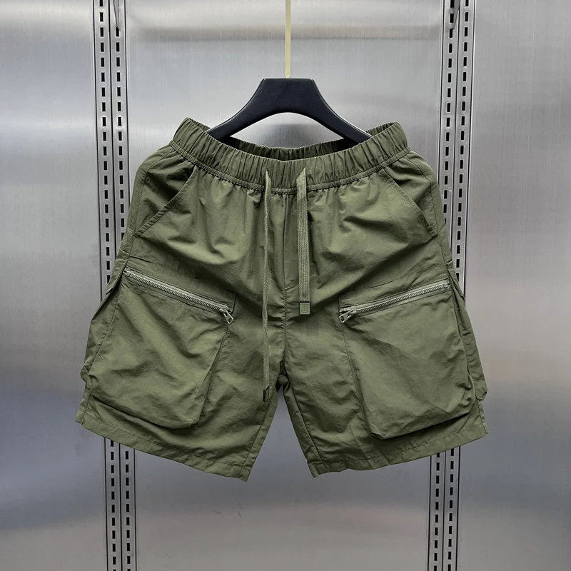 Loose Fit Men's Summer Workwear Shorts Casual Sporty Five Inch Length Trousers Comfortable Breathable Youth Fashion Green