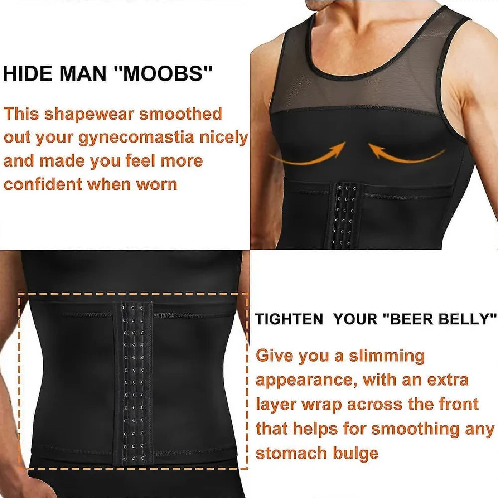 1PCS Mens Tummy Control Body Shaper Vest, Button Adjustable Compression Tank Top, Breathable Invisible Slimming Shapewear