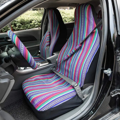 AUTOKING Striped Car Seat Covers Full Set with Seat Belt Pads Steering Wheel Cover Universal Washable Seat Covers for Cars