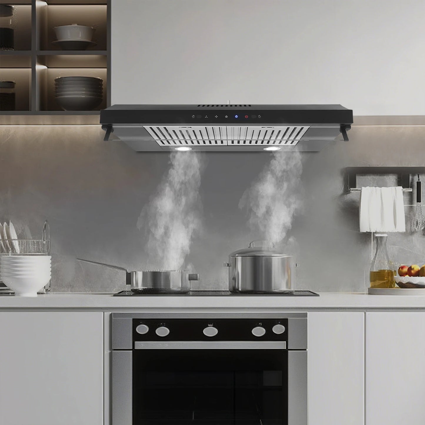 Smart Control under Cabinet Kitchen Range Hood with Adjustable Speed And LED Lights 75*49.5*14cm/29.53*19.49*5.51in US Standard