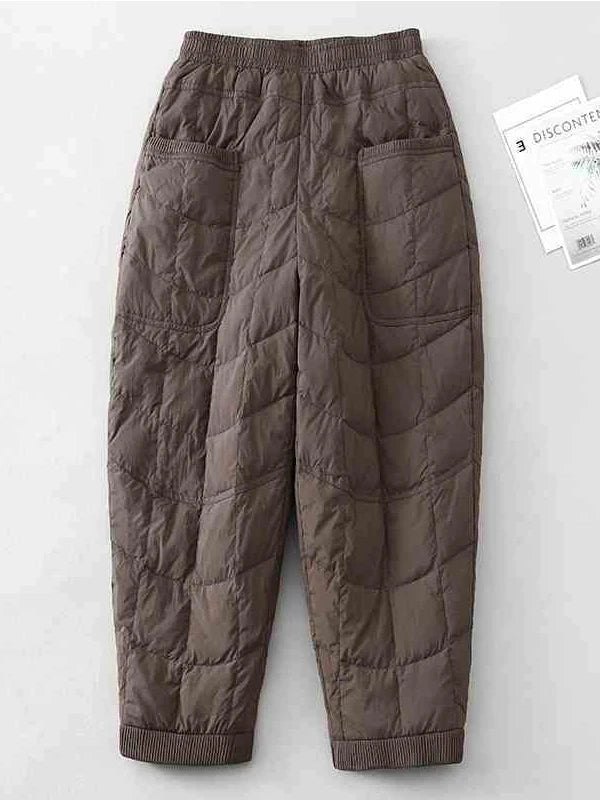 Women's Quilted Pants Casual Lightweight Thickened Warm Harem Style Straight Leg High Waist Long Trousers Winter Fashion