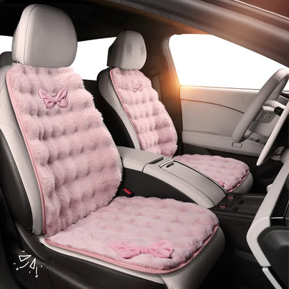 Winter Plush Car Seat Cover Bowknot Fashion Cute Women's Automotive Interior Protector Steering Wheel Warm Cushion Car Pillow