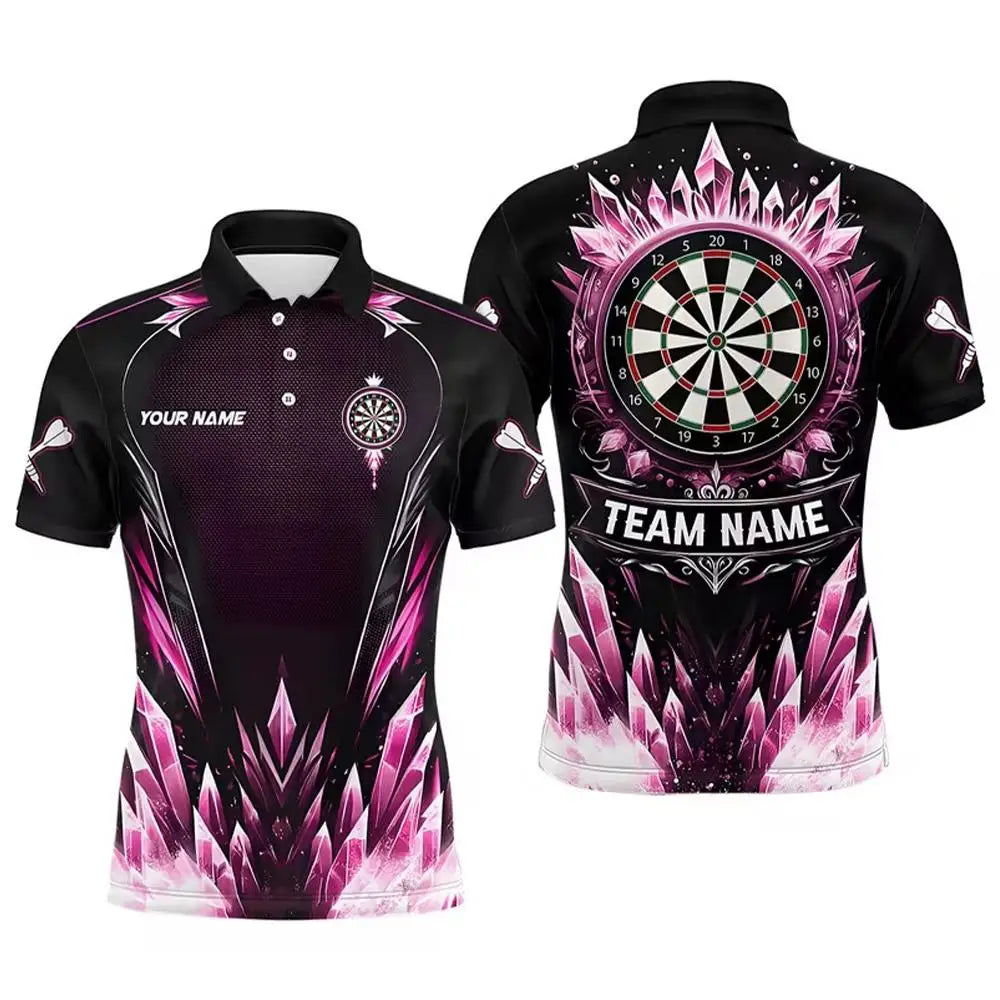 Custom Name Team Name Darts Polo Shirt Men 3D Skull Butterfly Blue Black All Over Print Quick Dry Sports Short Sleeve Golf Tops