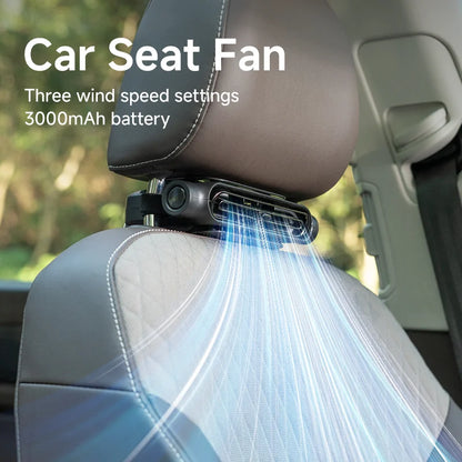 Summer Car Seat Cooling Fan 3 Speed Quiet USB Headrest Ventilation 5V Portable Backseat Cooler with 3000mAh Battery or Corded