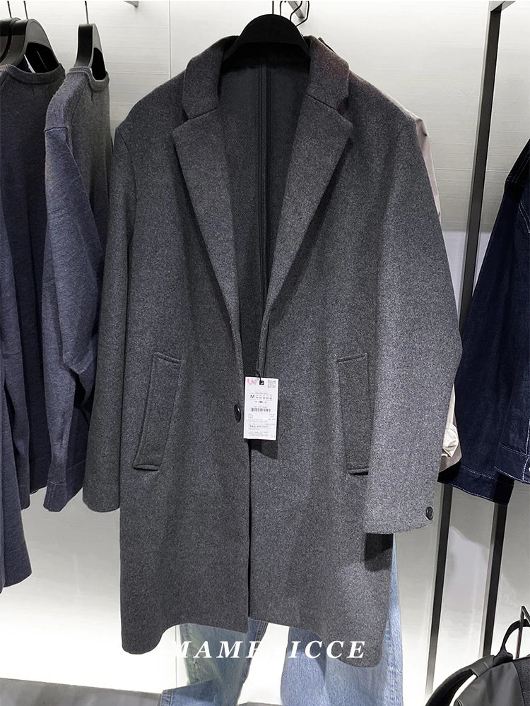 MAMELICCE Original design Mid-length woolen coat Wool-blend coat Classic business casual Autumn and winter trench coats Men coat