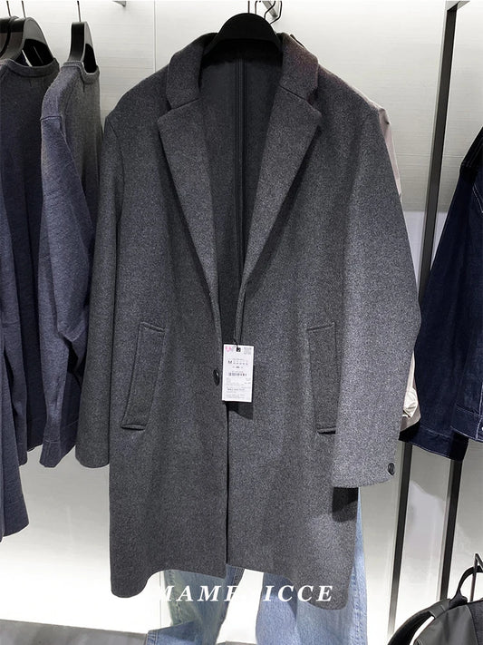 MAMELICCE Original design Mid-length woolen coat Wool-blend coat Classic business casual Autumn and winter trench coats Men coat
