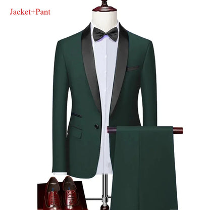 Men's Lapel Black Suit Set Coat Vest Trousers / Business Groomsmen Groom Wedding Dress Fprmal Blazer Pants