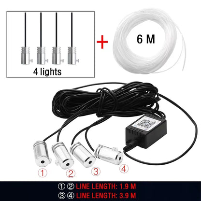 6 in 1 RGB LED Atmosphere Car Light Interior Ambient Light Fiber Optic Strips Light by App Control DIY Music 8M Fiber Optic Band